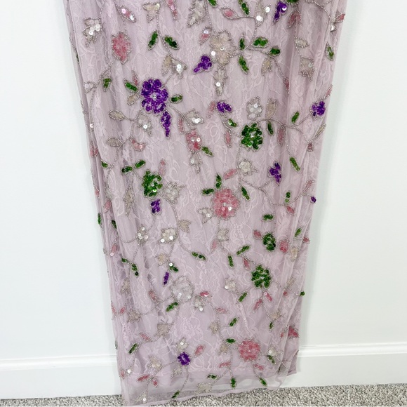 Mac Duggal Embellished Lace Sleeveless V-Neck Gown Lilac Multi 10893 - Picture 7 of 14